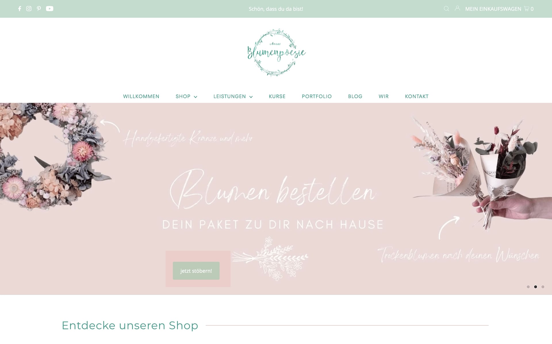 Das Webdesign vom Online Shop von Annas Blumenpoesie