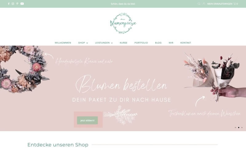Webdesign und Online Shop für ein Floristin Unternehmen namens Annas Blumenpoesie aus Karlsbad